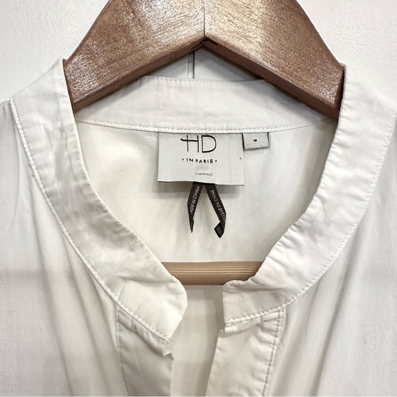 ANTHROPOLOGIE x HD in Paris Mandarin Collar Button Down High/Low Hem White — M - Picture 3 of 4